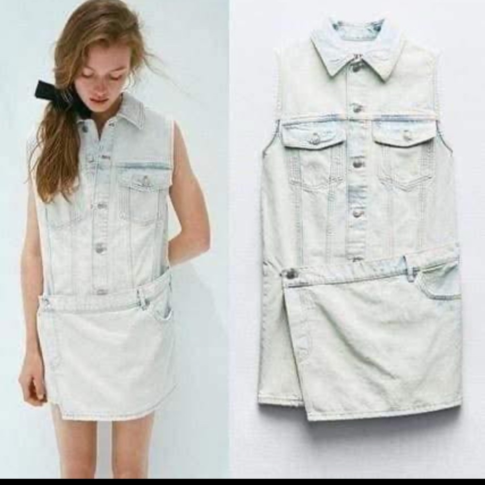 ZARA Sleeveless Denim Dress with Pockets size small